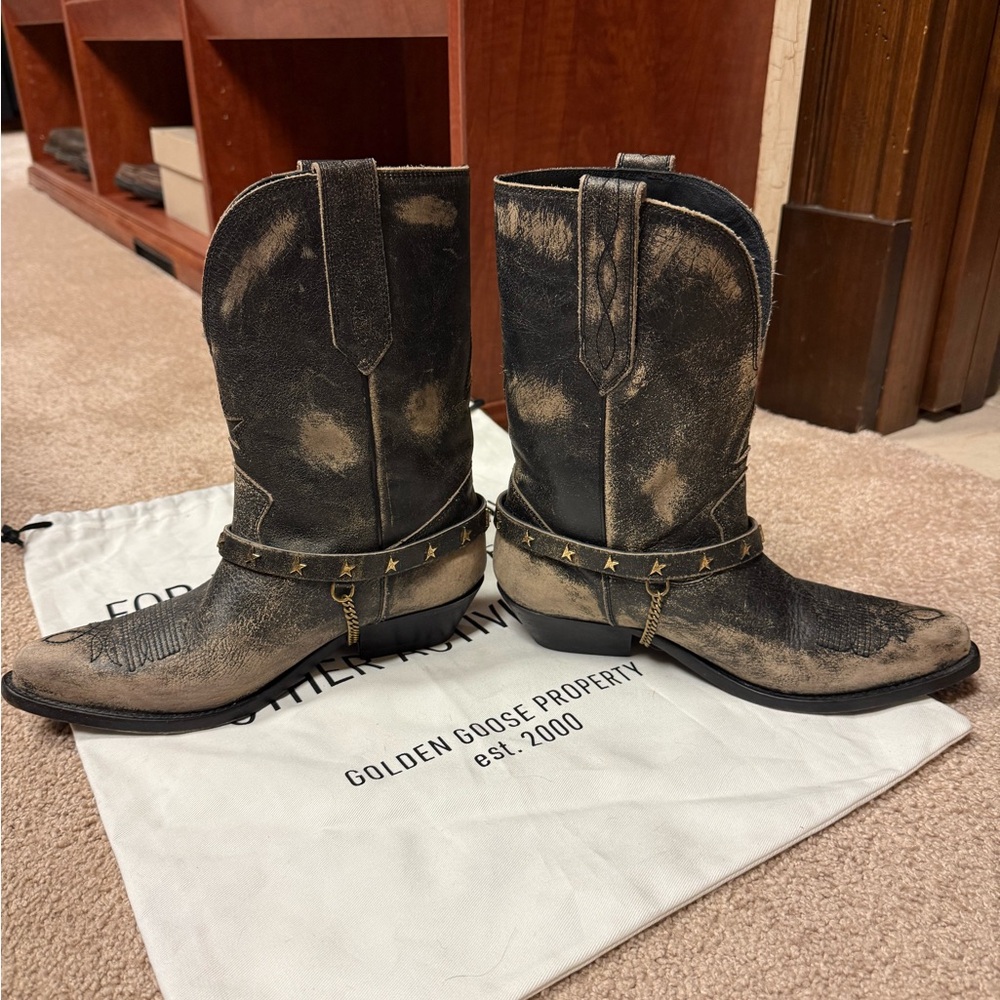 Like New Ladies Size 38 (8) Golden Gooden Wish Star Harness Short Cowboy Boot - Picture 4 of 10